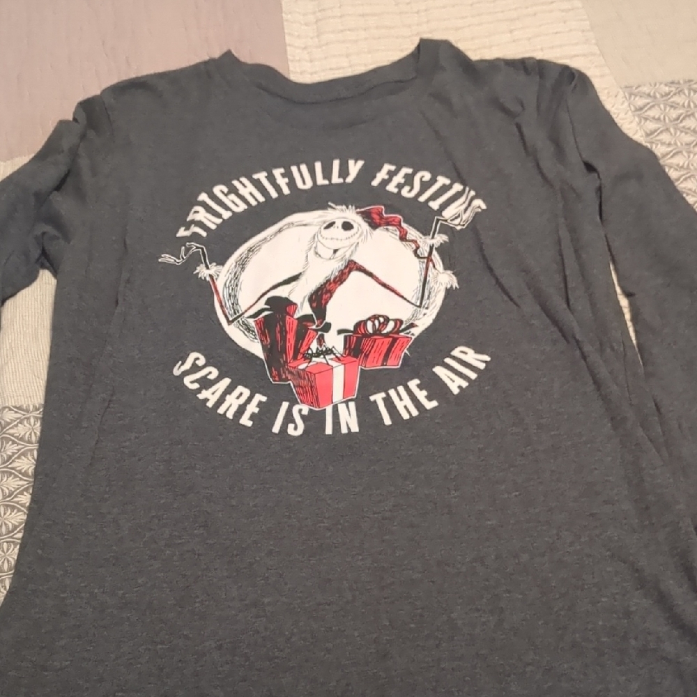 Disney Gray Long Sleeve Shirt with Festive Design